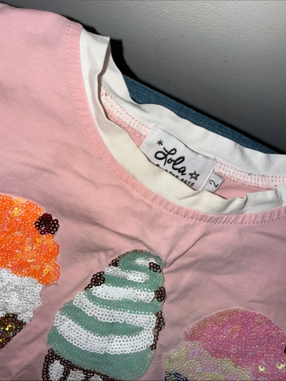 Lola + The Boys Pink Sequin Ice Cream Trio Tee